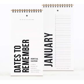 Bliss Collections Perpetual Calendar, Important Dates to Remember, Monthly and Daily Wall Hanging Organizer for Important Dates, Birthdays, Anniversaries and Special Days, 5"x10" (Black, 12 Sheets)