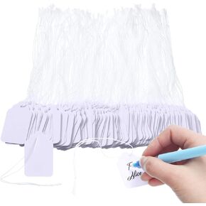 3000 Pcs Price Tags with String Attached White Hanging Price Tags Marking Strung Matte Gift Writable Clothing Merchandise Display Paper Labels for Jewelry Pricing Supplies, 1.18 x 1.89 Inch