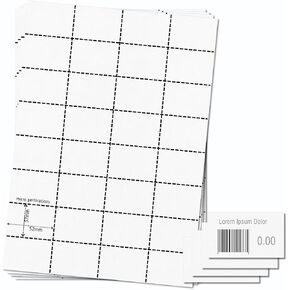 Shelf Edge Barcode Price Ticket Labels 32-up [25 Sheets - 800 Pack] 37x52mm Custom Printable A4 Card Micro Perforated Non-Adhesive Merchandise Tag with Free Downloadable Design Template