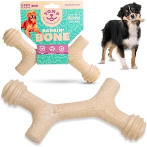 Yomp Barkin' Bone 2 Dog Dental Chew Toy for Aggressive Chewers - Interactive Dog Teething Toy - Plant-Based, Durable Chew Toy for Large Dogs - Pet-Safe, Non-Toxic Dog Chew Toy (Beef Flavor)