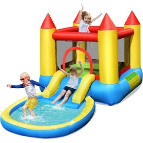 Costzon Inflatable Water Slide Bounce House with Ball Pit & Splash Pool, Bouncy Jump Castle for Little Kids Wet Dry Combo Backyard Fun, Blow up Water Slides Inflatables for Kids Outdoor Party Gifts