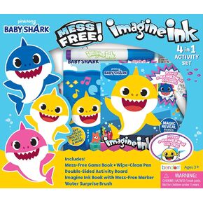 Bendon Baby Shark Imagine Ink 4-in-1 Magic Ink Activity Box Set, 12-Page Mess Free Board Game Book