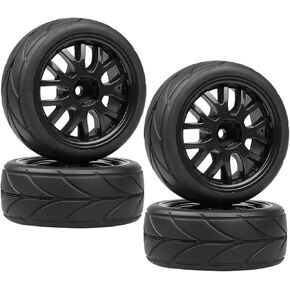 4pcs 1/10 RC On-Road Solid Wheels and Tires 12mm Hex for HSP Tamiya TT TT02 Sakura Kyosho Traxxas RC Rally Drift Car