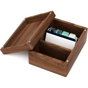 حامل بطاقة MaxGear Business Card للمكتب ، 2.2 "× 3.5" منظم بطاقات Walnut Wood Business ، يحتوي مربع بطاقات الفهرس على 300 بطاقة ، و 3 لوحات مقسمات تشمل علامات تبويب A-Z ، ومنظمي سطح المكتب للمكتب والمنزل