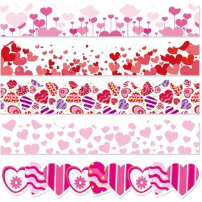 5 Style Valentine's Day Bulletin Board Borders 69Ft Borders Red Pink Sweet Heart Trim Border Die-Cut Heart Shape Decoration for School Classroom Office Party