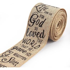 Easter Religion Ribbons for Crafting, God Jesus Wired Edge Ribbon Natural Burlap Ribbon Bow Christ Cross Wired Ribbons for Easter Baptism Decorations Sewing DIY Crafts Supplies