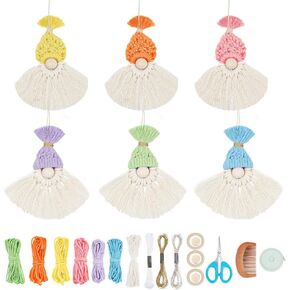 FREEBLOSS 6 Set DIY Macrame Gnomes Santa Claus Kit Bright Warm Tones Christmas Tree Ornaments with Instruction Christmas Tree Hanging Decor Macrame Kit for Beginners Adults Gift