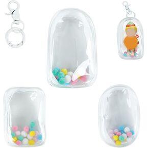 3 Pcs Clear Figure Display Bag with Keychain,Clear Keychain Pouch Blind Box Organizer,Hanging Small Doll Storage Bag,Collectibles Display Case for Mystery Boxes (White-Rectangular,Oval,Cabin)