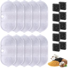 10+10 Packs of Replacement Filters and Pre-filter Sponges Compatible with PETLIBRO Cat Water Fountain PLWF002, Large Cat Water Filter Replacement Compatible with PETLIBRO PLWF002