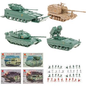 Military 1:72 Assembly Model Set Incl. ZTD-05 Amphibious Armored Vehicle, ZTZ-99A Main Battle Tank, HJ-10 Anti-Tank Missile, PLZ-05 Self-Propelled Howitzer Plus 40 Mini Soldier Figures