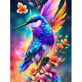 Meothan Hummingbird Diamond Art Painting مجموعات للبالغين المبتدئين DIY Paint by Diamonds Birds Full Drill Round Gem Dots Paints Projects for Onvels Wall Decords (12x16in)
