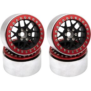 4Pcs Vgoohobby Aluminum 2.2" RC Beadlock Wheels Rims 35mm Compatible with 1/10 RC Axial Wraith RR10 YETI SCX10 D90 Traxxas TRX4 CC01 Crawler Car (Red)