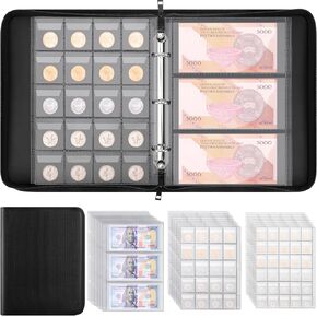 كتاب Uquelic Coin Collection Book 360 Pockets Coin Holder و 36 Penny Penny Book for Coin Coin Coin Organizer Previcial Perfect for Coins Corrency Supplies Tokens Badges والمزيد ، Black ، Black