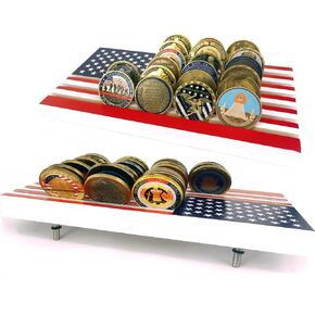 Aomcisi U.S. Flag Challenge Coin Display Holder 6 Rows Military Coin Stand Case Holds 36-40 Coins
