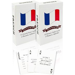 2 Decks French Playing Cards, French Flash Cards, French Flashcards, French Card Games, French Poker Cards, French Deck of Cards Fun Play [52 French Vocabulary & 2 Phonetic Symbols]