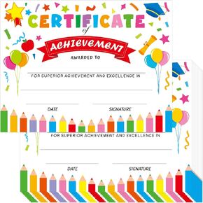 35 Pcs Certificates of Achievement Award for Kindergarten Preschool Students Recognition Graduation Completion Diplomas, Print or Write 8.5" x 11"