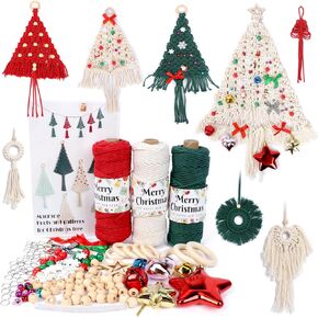 yazi Macrame Kit, Macrame Christmas Tree kit Beginner Macrame Knot Starter Kit with Step-by-Step Video Tutorials, Boho Christmas Decorations
