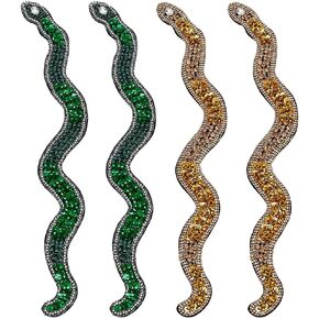 INFUNLY 4PCS Large Snake Beaded Patches Sparkle Rhinestones Sew On Snake Patch for Clothes Snake Shaped Patches Appliques DIY Patches for Bags Shoes Suit Jacket Party Wedding Dress