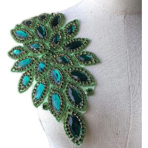 Iron on Rhinestone Applique Sparkling Rhinestone Beaded Belt Embellished for Party Costumes Green Color