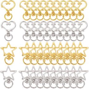1 Box 40Pcs Heart Swivel Keychain Clasp Star Keychain Clip Bulk Metal Lobster Claw Alloy Gold Spring Snap Hook Hanging Buckle Key Ring Findings for Handmade Keychains Lanyards Bags DIY Crafts
