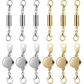 Hicarer 2 Pieces Magnetic Necklace Clasp Locking Magnetic Jewelry Clasp Closures Bracelet Extender for Woman Jewelry Making Round Necklace Closures, Oblate and Cylindrical (Silver)