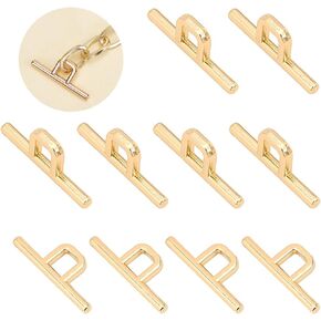 WADORN 10Pcs Metal Toggle Clasps, Alloy Square T-Bar Closure Connectors Gold Toggle Jewelry Clasps Bag Buckle Hardware for DIY Necklace Chain Bracelet Finding Jewelry Making, 35x13mm, Inner Dia: 6.3mm