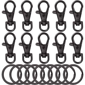 10 Sets Swivel Clasps Lanyard Snap Hook and Flat Key Rings Metal Hooks Key Chain Hooks Clip Hook Lobster Clasp for Crafts, Keychain Clip Lanyard, Jewelry DIY, Black