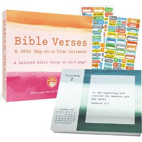 Bible Verses Desk Calendar Set - Deluxe 2025 Christian Verses of the Day Box Bundle with 100+ Stickers | Religious Office Supplies