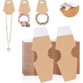 100 Pcs Necklace Display Cards with Adhesive, Thick Bracelet Keychain Display Cards, Kraft Paper Necklace Cards for Jewelry Display Selling (Khaki)
