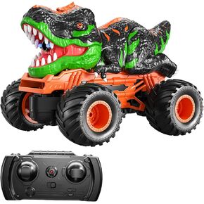 TEMI Remote Control T-rex Truck for Kids 3-5 Years, 1:24 Scale Monster Truck with Roar, Light and Mist Spray, High Speed Off Road Dinosaur Truck with Rechargeable Battery, Gift for Boys 3+