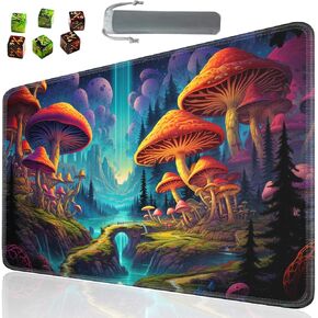 ألعاب اللوحة لـ TCG Playmat Table Mats Games Size 60 × 35 سم موسيباد متوافق مع MTG RPG CCG Card Game Play Mats مع 6 Dice (Playmat 159) فطر مخدر