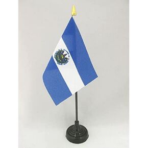 El Salvador Table Flag 4'' x 6'' - Salavadorian Desk Flag 15 x 10 cm - golden spear top - AZ FLAG