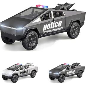 Cybertruck Toy Trucks Police Cars Cybertquad Alloy Die-cast Truck 1/32 Toy Cars Race with Sound and Light (Grey)