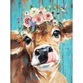 ARAZADR Printed Stamped Cross Stitch Kits Full Range of Embroidery Lovely Cows and Flowers Patterns Starter Kits for Beginners Adult Kids DIY Cross Needlepoint Kits 11CT 3Strands 11.81×15.75Inch