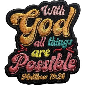 with God All Things are Possible Patch, Sew On Iron On Patches Embroidery Patches for Clothes Backpacks Hats Jeans Bag, Embroidered Patches, Aesthetic Patches, DIY Iron On Patch for Christian