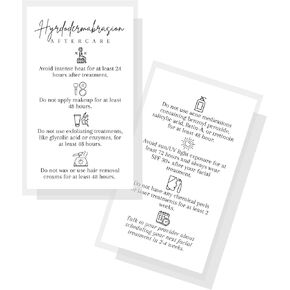 Hydrodermabrasion Aftercare Instruction Card | Physical Printed 2" x 3.5" inches Business Card Size | Minimalist White with Black Design