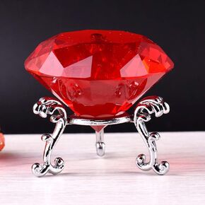 F-ber 60MM Glass K9 Crystal Diamond Shaped Paperweight w/Silver Base Stand Cut Glass Display Ornament, Wedding Table Decoration, Wedding Favors, Home Decor (Red)