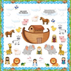 133Pcs Back to School Noah’s Ark Religious Bulletin Board Classroom Decoration Christian Bible Story Animals Cutouts Name Tags Sunday School Wall Decor Chalkboard Supplies