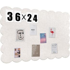 Scalloped Felt Board 36 x 24 Inches Foldable Beige Bulletin Board Decorative Pin Board Cork Board Alternative for Wall, 3' x 2' Trifold Picture Board Self Adhesive Vision Board
