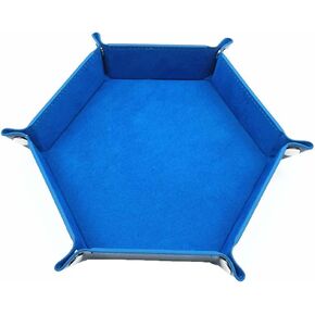 1 Piece Dice Holder Dice Pad Dice Rolling Tray PU Leather Dice Tray Hexagonal Folding Dice Tray for Dice Gaming and Other Table Games, Blue