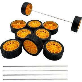 10pcs RC Toy Car Wheel 28mm Rubber Tyre Wheels مع محاور مستديرة من عمود RC لـ RC Car Truck Robot DIY Toy Building Accessories (Orange)