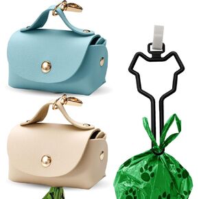 3Pcs Dog Poop Bag Holder with Clip, Stylish Leather Dog Poop Bag Dispenser for Leash, Cute Pet Dog Waste Bag Holder Carrier for Walking Camping