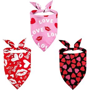 عيد الحب الكلب Bandanas 3 حزمة مثلث المرايل وشاح الحب قلب الحيوانات الأليفة مجموعة قابلة للتعديل Kerchief الأوشحة الزفاف الجرو وشاح للكلاب كبيرة الكلاب العطلة إكسسوارات عيد ميلاد (حب شفة)