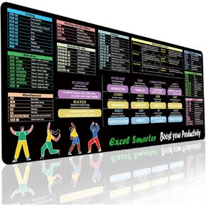 Excel Cheat Sheet Desk Pad, XL Office Keyboard Shortcuts Mouse Pad, Non-Slip Stitched Edges, Large Extended Gaming Desk Mat, Ideal Employee Appreciation Gift-31.5"x11.8"