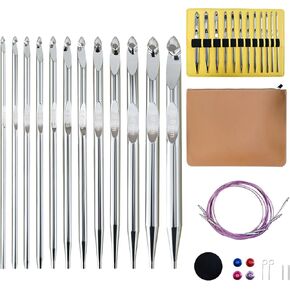 خطافات الكروشيه التونسية مجموعة قابلة للتبديل مع CASE - 26pcs المعادن إبر الحياكة الأفغانية مجموعة 3 مم - 10 مم مع الكابلات الطويلة والمسيحة المريحة