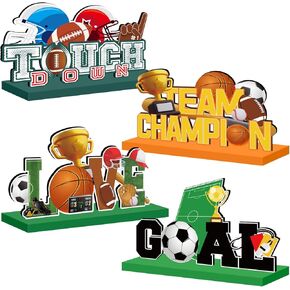 4pcs Sports Birthday Party Decorations Wooden Table Centerpiece Soccer Baseball Basketball Football Themed Sports Table Decorations for Party Supplies