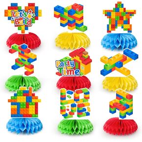 Building Block Honeycomb Centerpieces, 9 Pcs Building Block Themed Honeycomb Centerpieces Building Block Honeycomb Table Decorations Building Block Party Honeycomb for Building Block Birthday Party