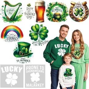 9 Sheets St Patrick's Day DTF Transfers Ready to Press Iron on Transfers for Tshirts - Iron on Patches on Clothes - Heat Transfer Vinyl Stickers Iron on Decals for Tablecloth Garden Flag DIY Crafts