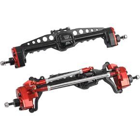 Aluminum Alloy Front and Rear Portal Axle Complete Set for Axial SCX10 III AXI03007 1/10 RC Crawler Car Upgrades (Red&Black)