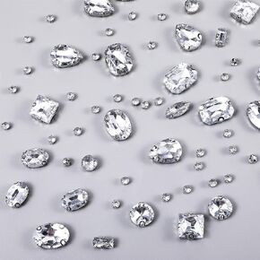 245 Pieces Large Sew on Rhinestones SGlass Sew on Crystal Rhinestones Clear Gems Mix Shapes Claw Flatback Crystal Rhinestones Glass Sewing Gems for DIY Crafts Clothes